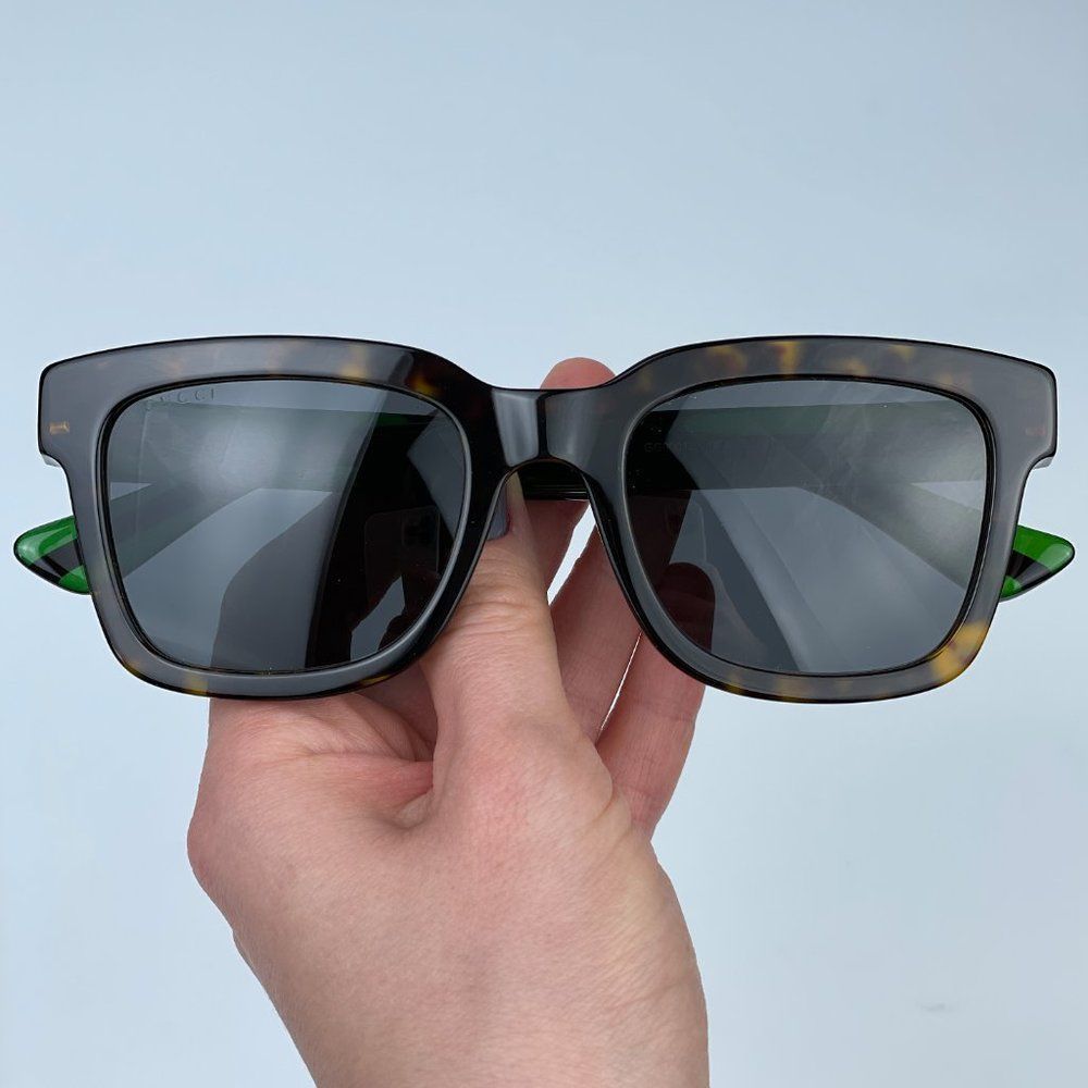 GUCCI GG0001SN 003 Sunglasses Havana Red Green Square Anti-Reflective … - Picture 3 of 13